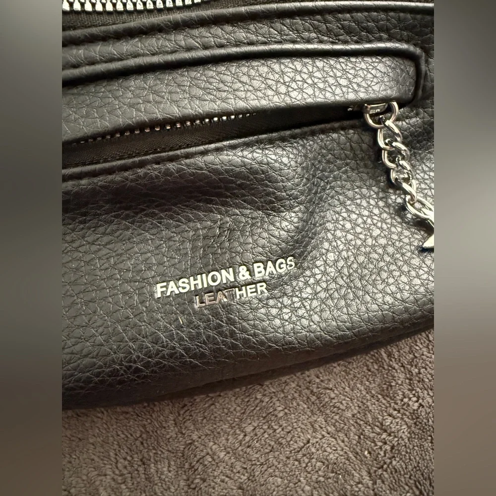 Black Faux Leather Waist Bag with Star Charms - Picture 2 of 4